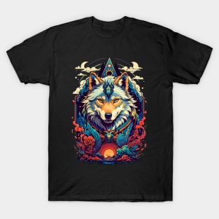 Wolf retro vintage tribal art design T-Shirt